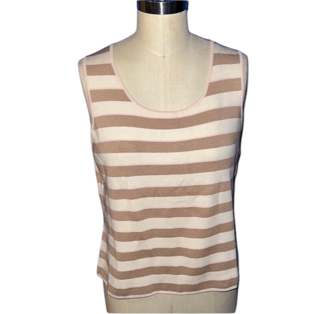 Sandra Silk Blend Striped Top XL Tan, Cream and Pink